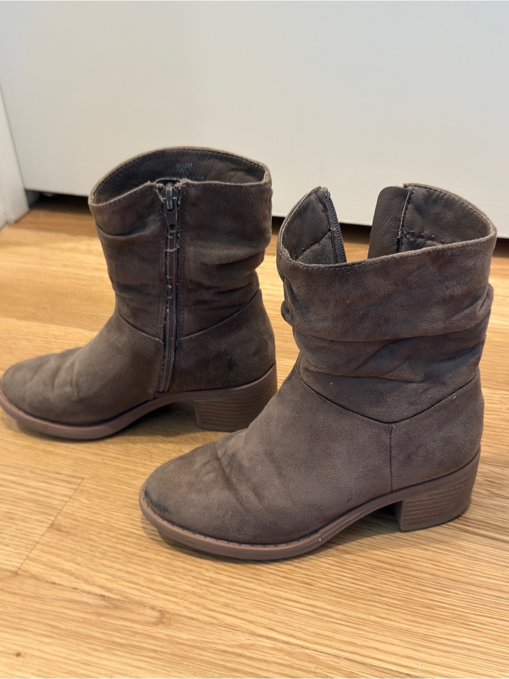 Girls Brown Suede Ankle Boots with Low Block Heel